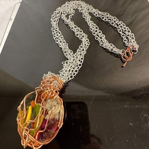 Avant Garde Necklace Handmade Silver Chain Resin Colorful Funky African Runway - Picture 7 of 7